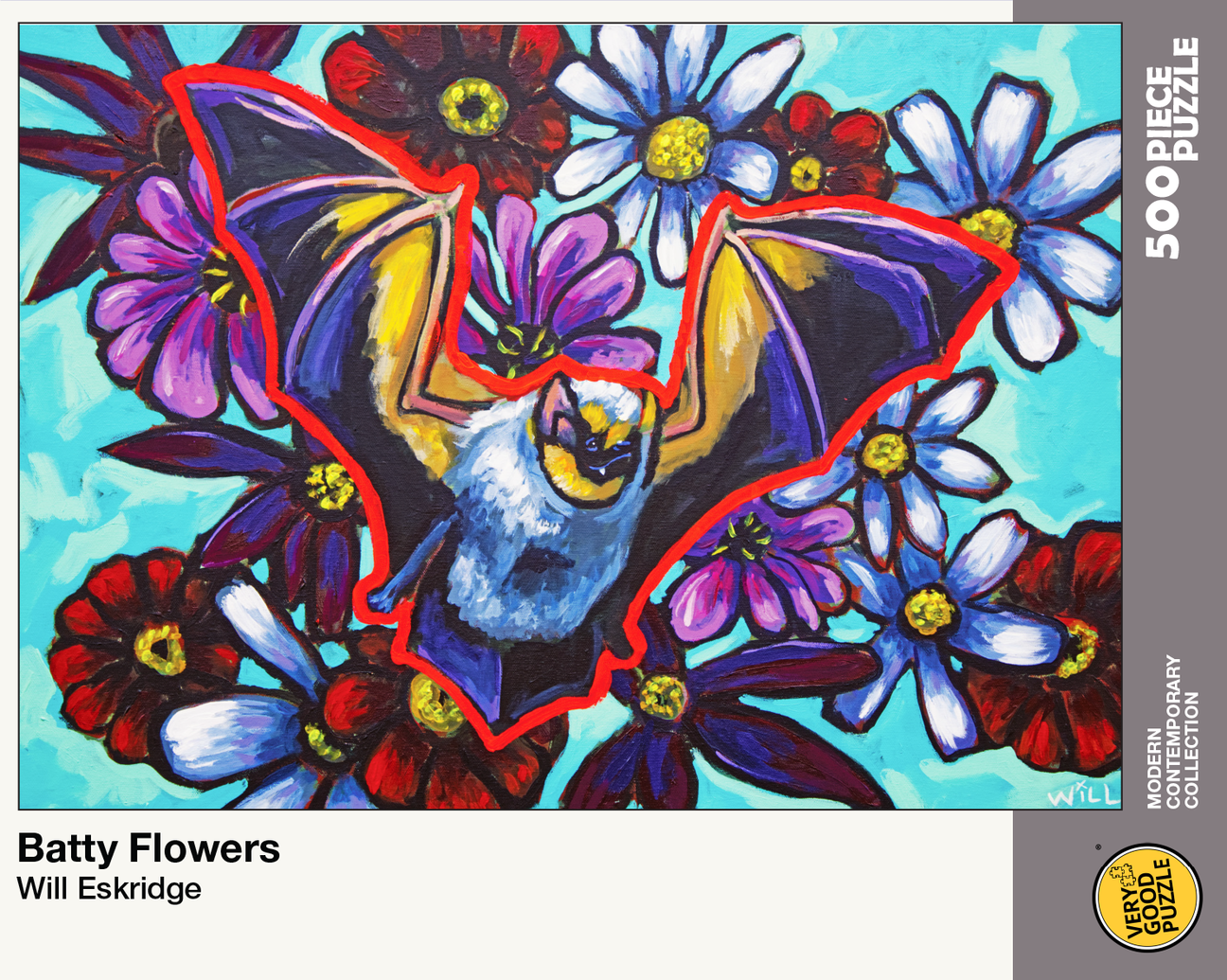 Puzzle of a bat in flowers