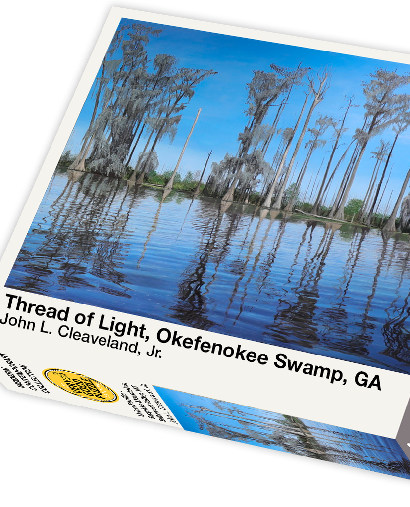 VERY GOOD PUZZLE:Thread of Light, Okefenokee Swamp, GA by John Cleaveland - 1000 piece jigsaw puzzle